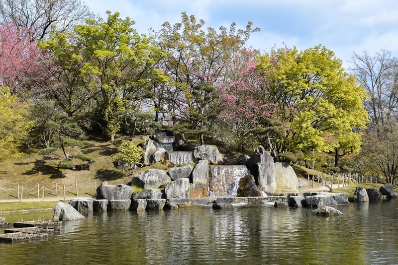 Japanese Garden with Stone Lanterns